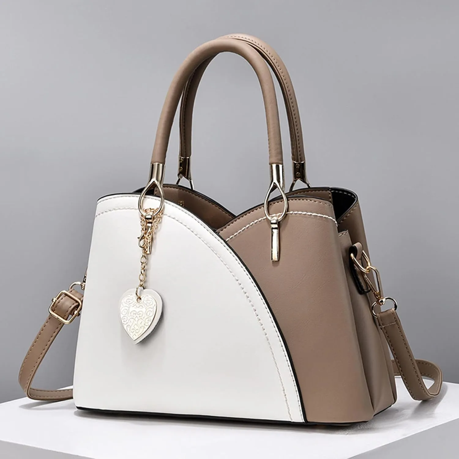 Anti Theft Shoulder Bags for Woman Small Crossbody Bags Classic Double Zip Top Satchel Bag Cute Spring Purse(Khaki)