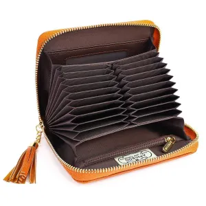 APHISON Designer Credit Card Holder Wallet Large Capacity Women RFID Blocking Zipper Card Cases PU Leather Card Purses for Ladies Gift Hollow Out Sunflower FT1891brown 1891brown