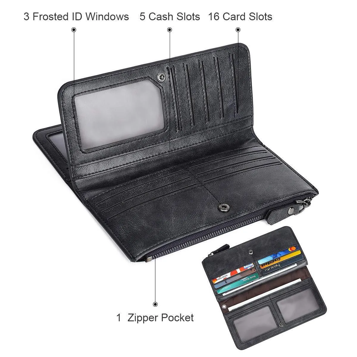 APHISON Designer Purses for Women RFID Blocking PU Leather Wallet Tri-fold Wristlet Clutch Card Organizer with Zipper Pocket Ladies Gift Blue Elephant 001