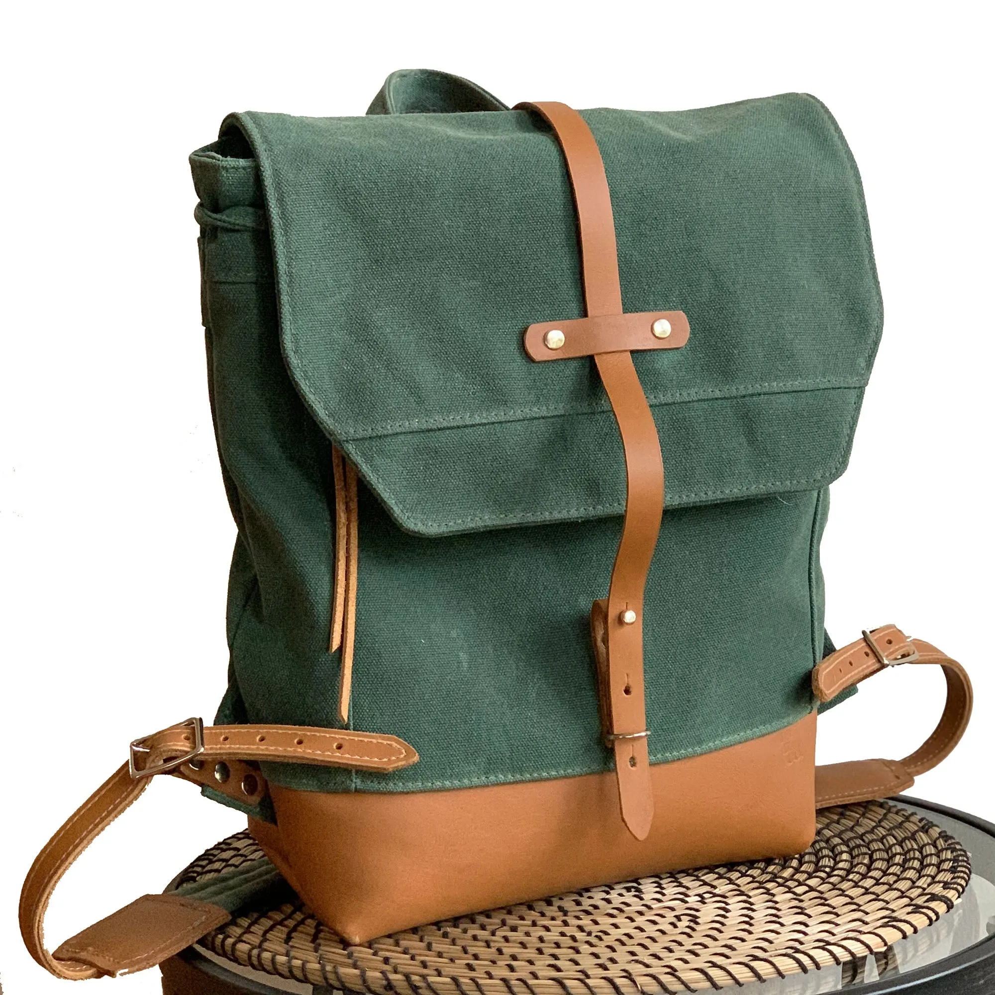 Archer Daypack in Leather & Waxed Canvas