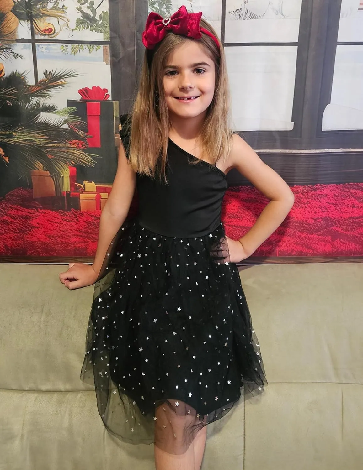 Arshiner Girls Dresses Summer One Shoulder Ruffle Sleeveless Formal Fancy Party Birthday Tulle Dress with Belted
