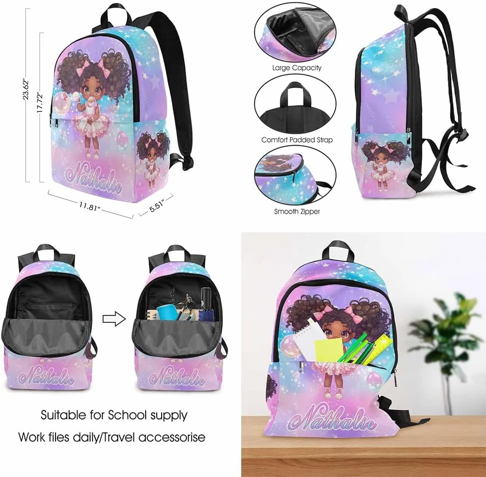 Artsadd Personalized Backpacks for Girls, Customized Little Girl School Bags Kids School Backpack Custom Princess Backpack with Lunch Box Set Kids Backpacks for Girls Kindergarten