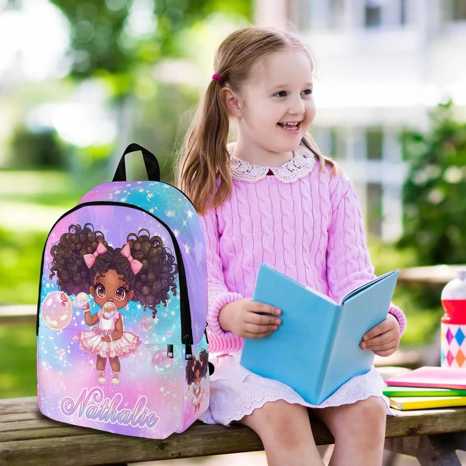 Artsadd Personalized Backpacks for Girls, Customized Little Girl School Bags Kids School Backpack Custom Princess Backpack with Lunch Box Set Kids Backpacks for Girls Kindergarten