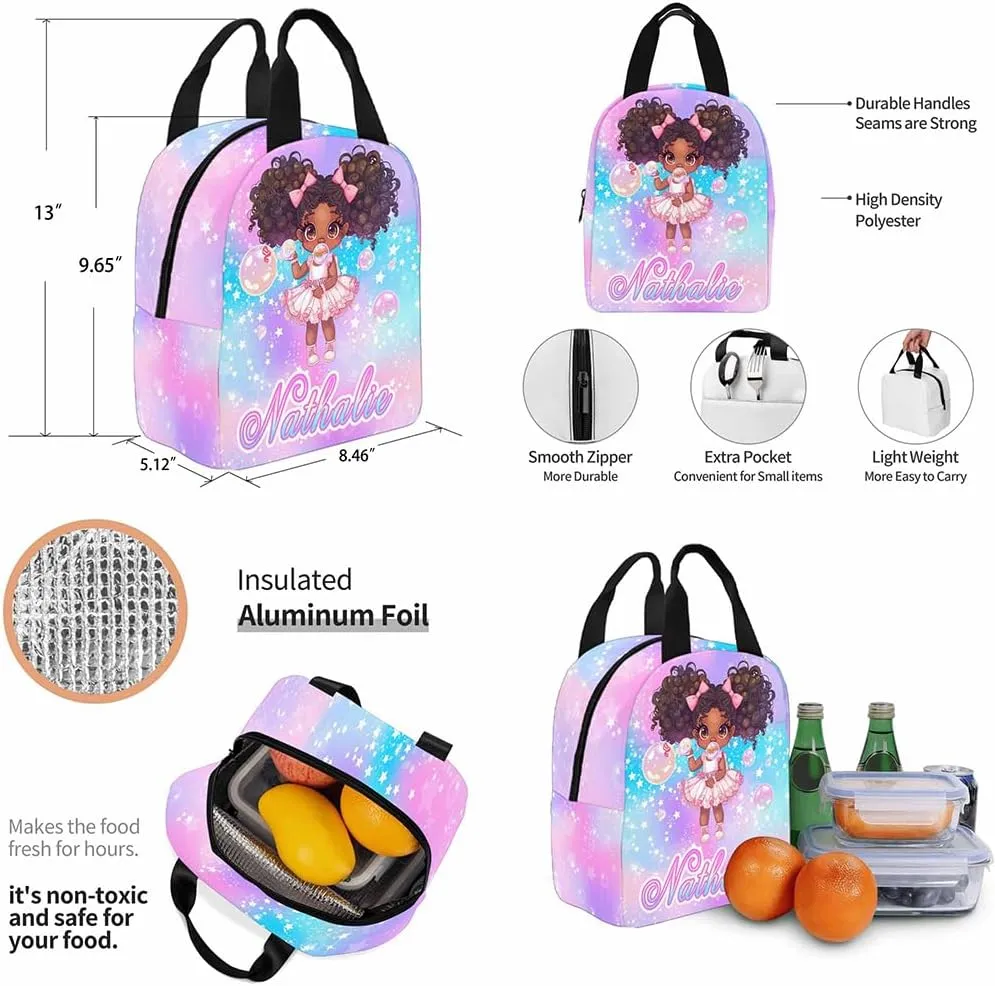 Artsadd Personalized Backpacks for Girls, Customized Little Girl School Bags Kids School Backpack Custom Princess Backpack with Lunch Box Set Kids Backpacks for Girls Kindergarten