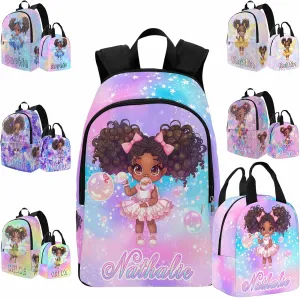 Artsadd Personalized Backpacks for Girls, Customized Little Girl School Bags Kids School Backpack Custom Princess Backpack with Lunch Box Set Kids Backpacks for Girls Kindergarten