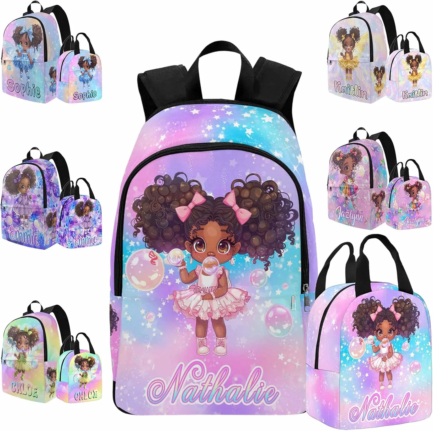 Artsadd Personalized Backpacks for Girls, Customized Little Girl School Bags Kids School Backpack Custom Princess Backpack with Lunch Box Set Kids Backpacks for Girls Kindergarten