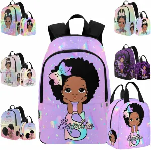 Artsadd Personalized School Bags for Kids Girls Boys, Custom Cute Girl Backpack Bags with Lunch Bag Box Customized Shoulder Schoolbags for Granddaughter Daughter