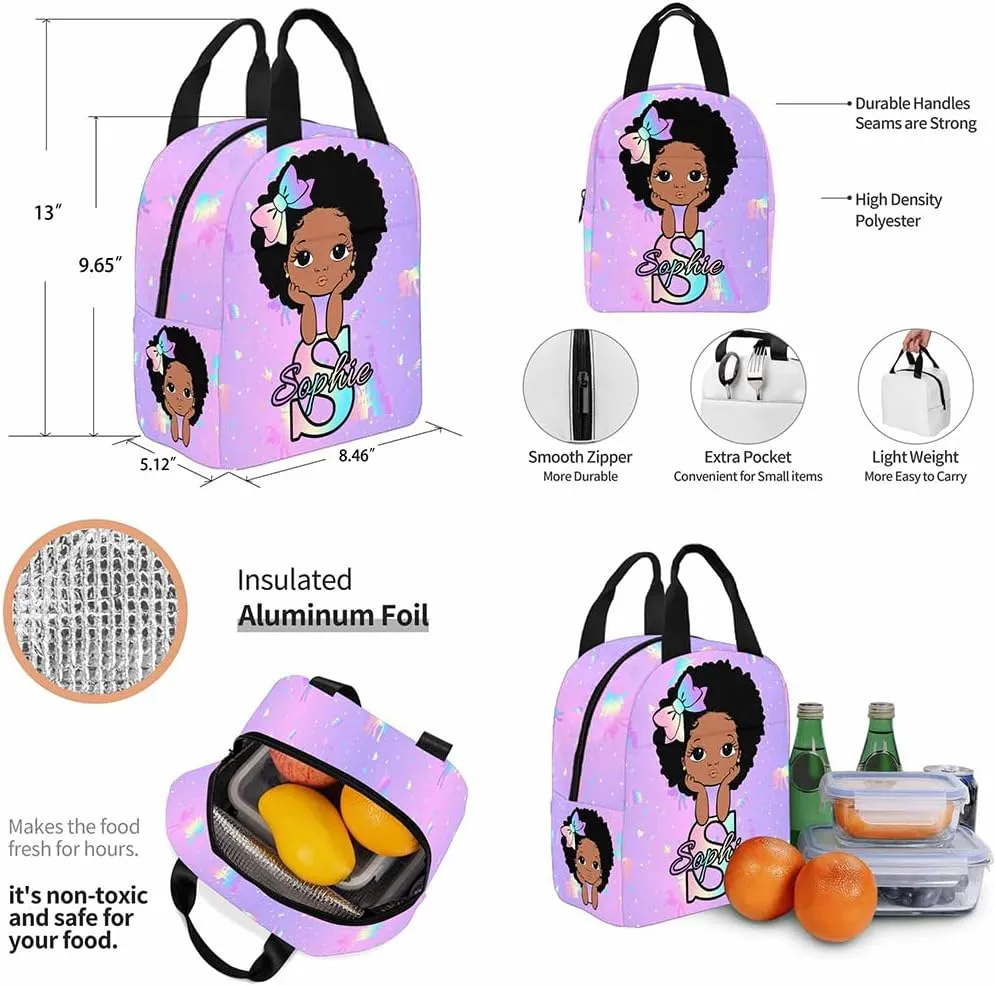 Artsadd Personalized School Bags for Kids Girls Boys, Custom Cute Girl Backpack Bags with Lunch Bag Box Customized Shoulder Schoolbags for Granddaughter Daughter