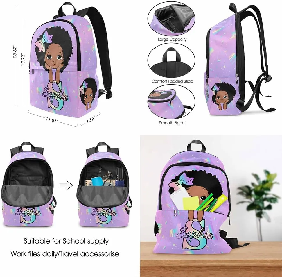 Artsadd Personalized School Bags for Kids Girls Boys, Custom Cute Girl Backpack Bags with Lunch Bag Box Customized Shoulder Schoolbags for Granddaughter Daughter
