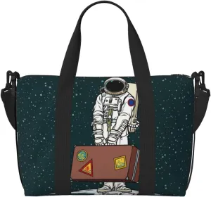Astronaut Traveler with Suitcase Travel Bag Weekender Bags for Women Men Carry on Overnight Bag Tote Bag Yoga Gym Bag With Adjustable Straps for Gym, Work, Personal Items