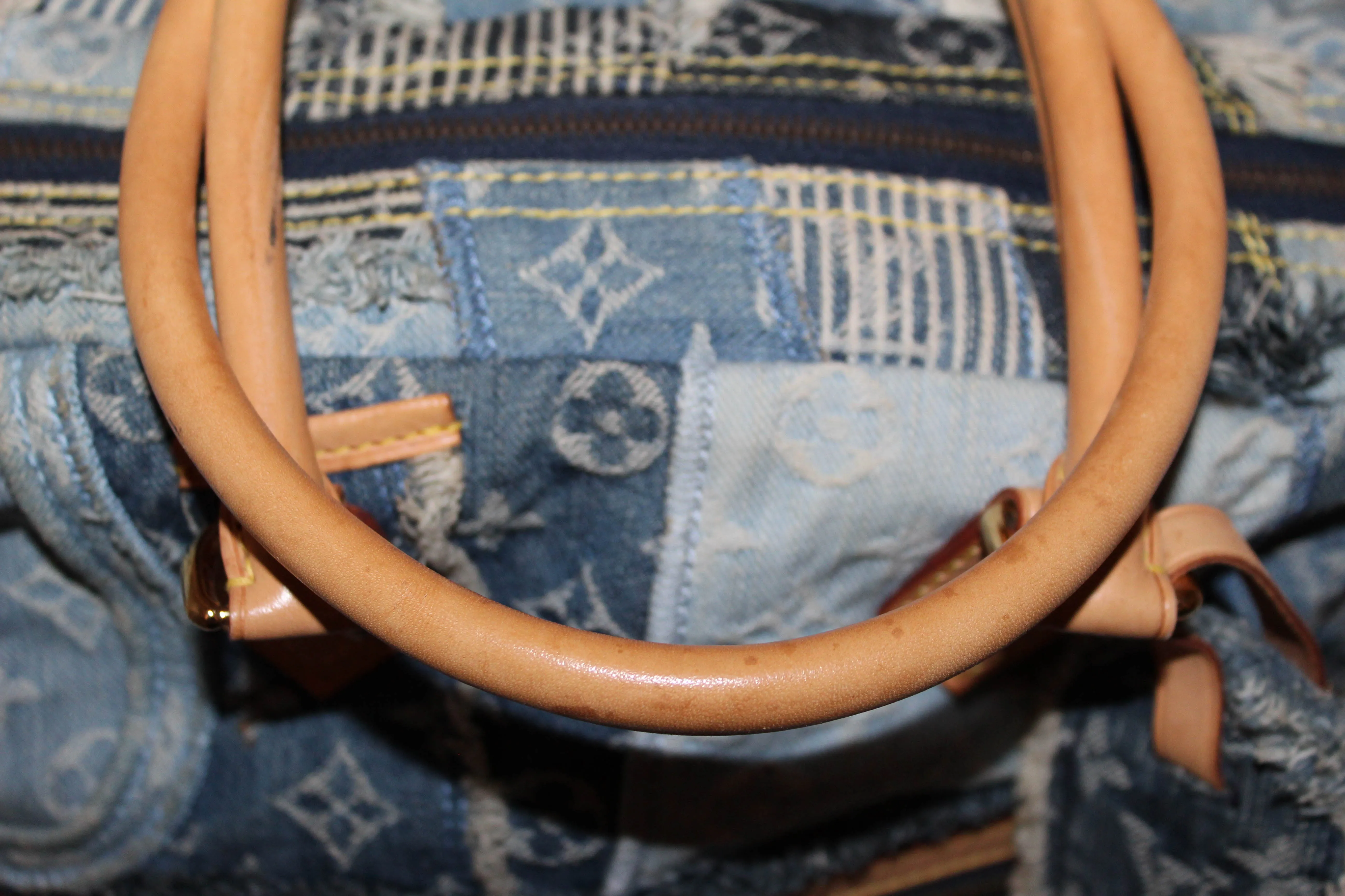 Authentic Louis Vuitton Blue Denim Patchwork Bowly Bag