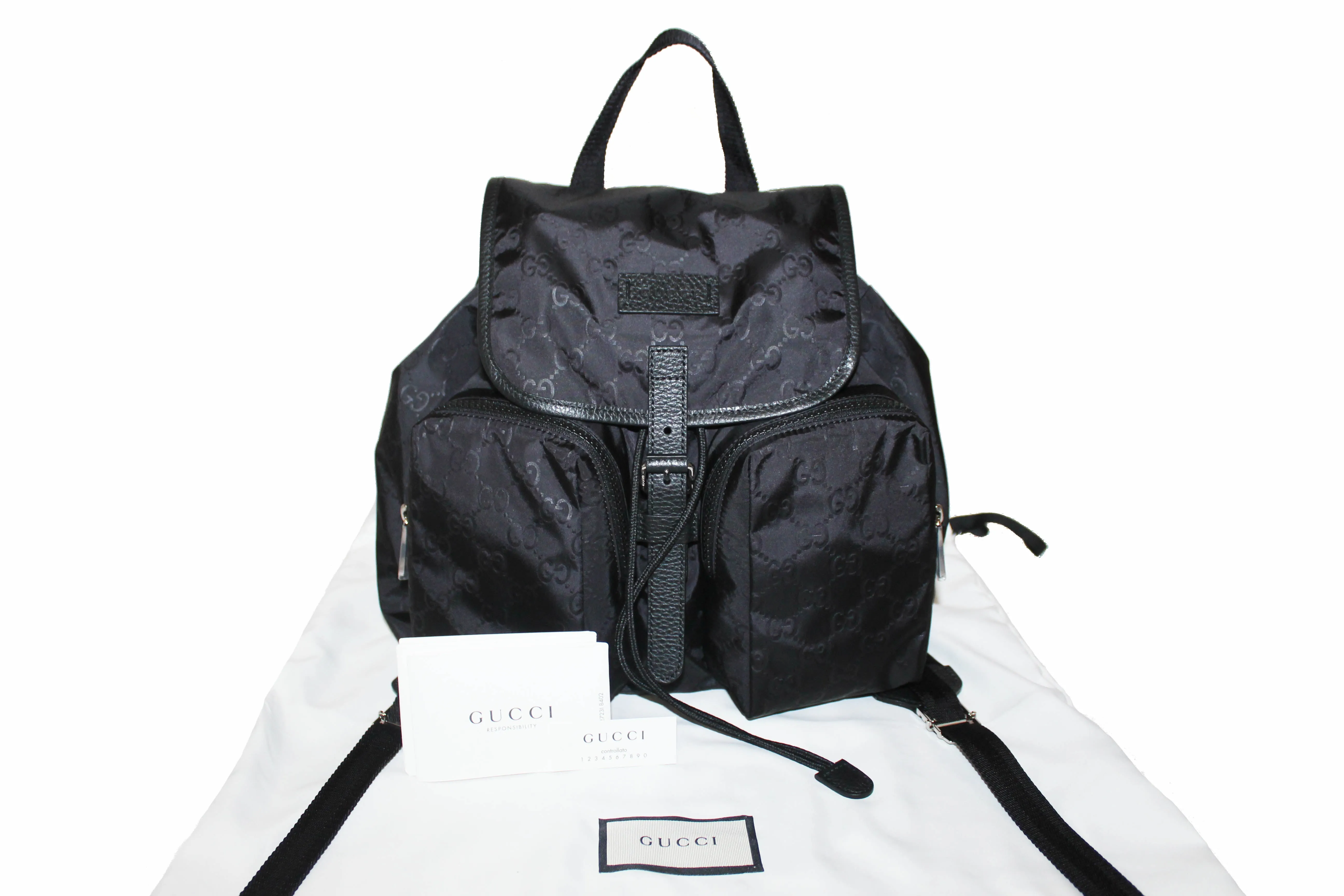 Authentic New Gucci Black Classic GG Monogram Nylon Backpack 510343