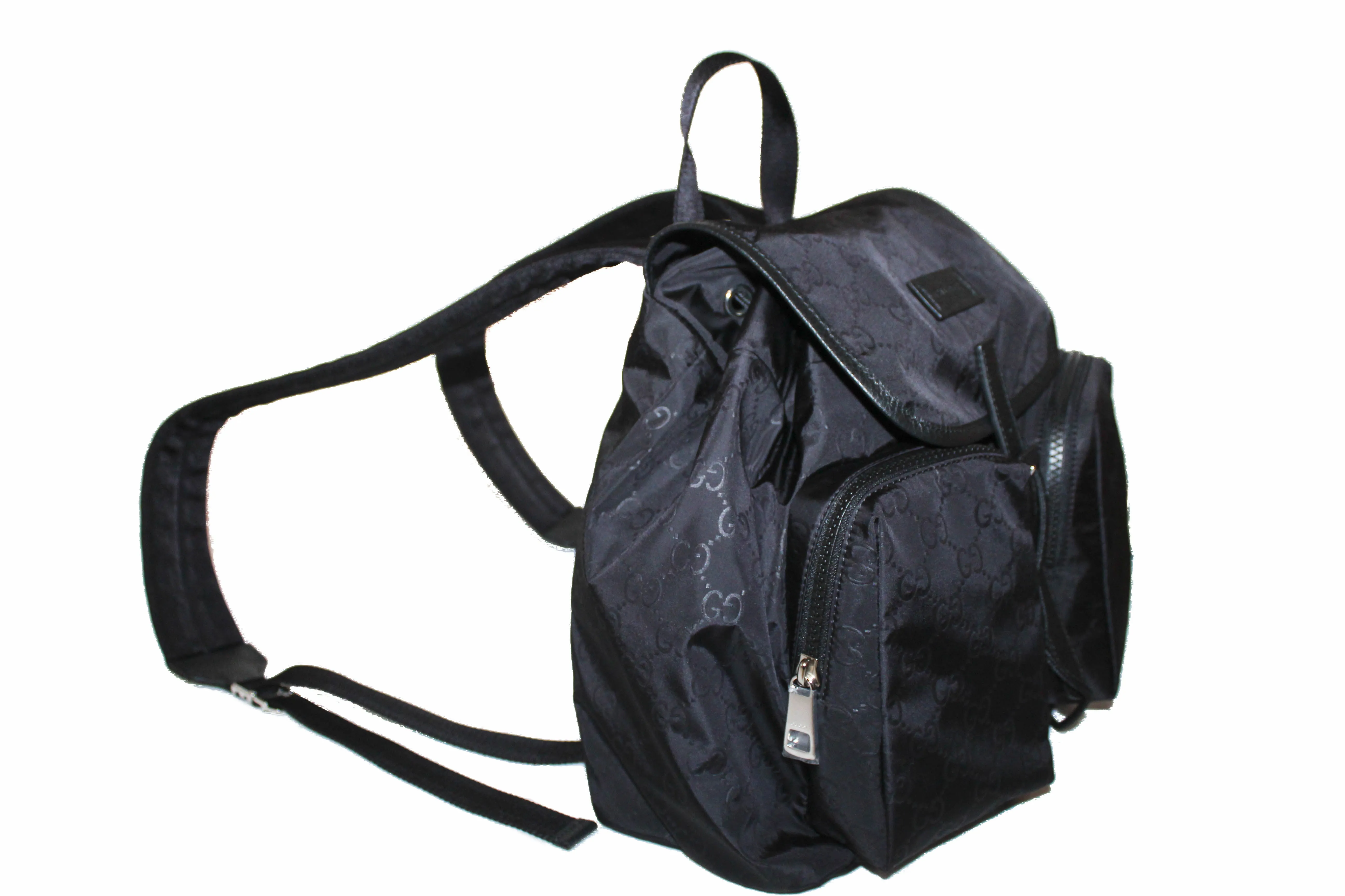 Authentic New Gucci Black Classic GG Monogram Nylon Backpack 510343