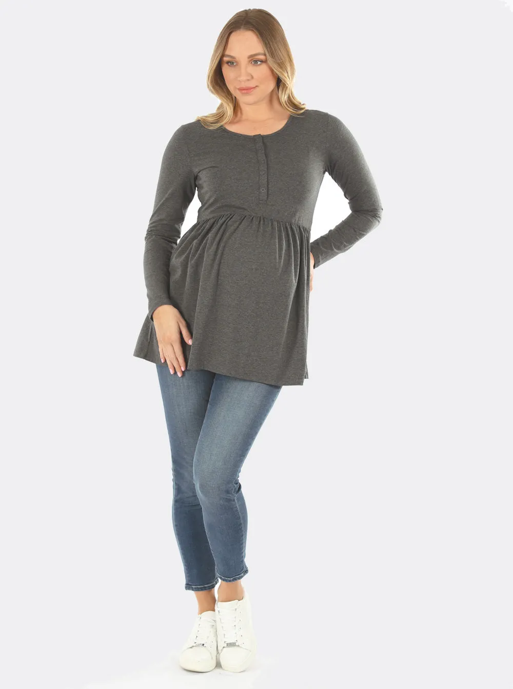 Baby Doll Long Sleeve Maternity & Nursing Top in Grey