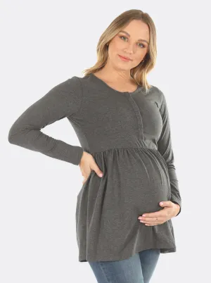Baby Doll Long Sleeve Maternity & Nursing Top in Grey