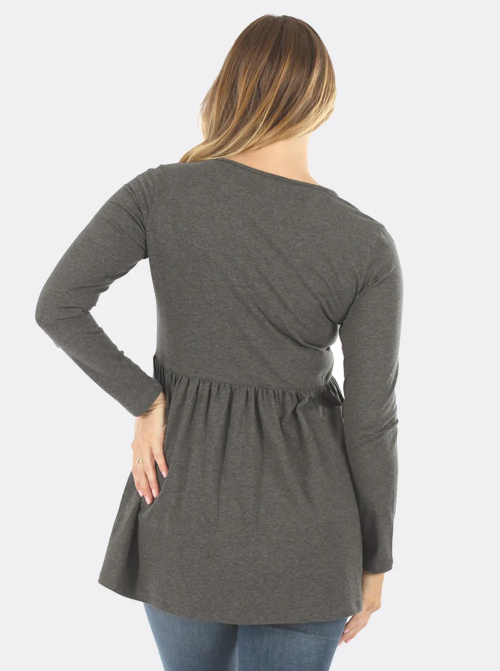 Baby Doll Long Sleeve Maternity & Nursing Top in Grey