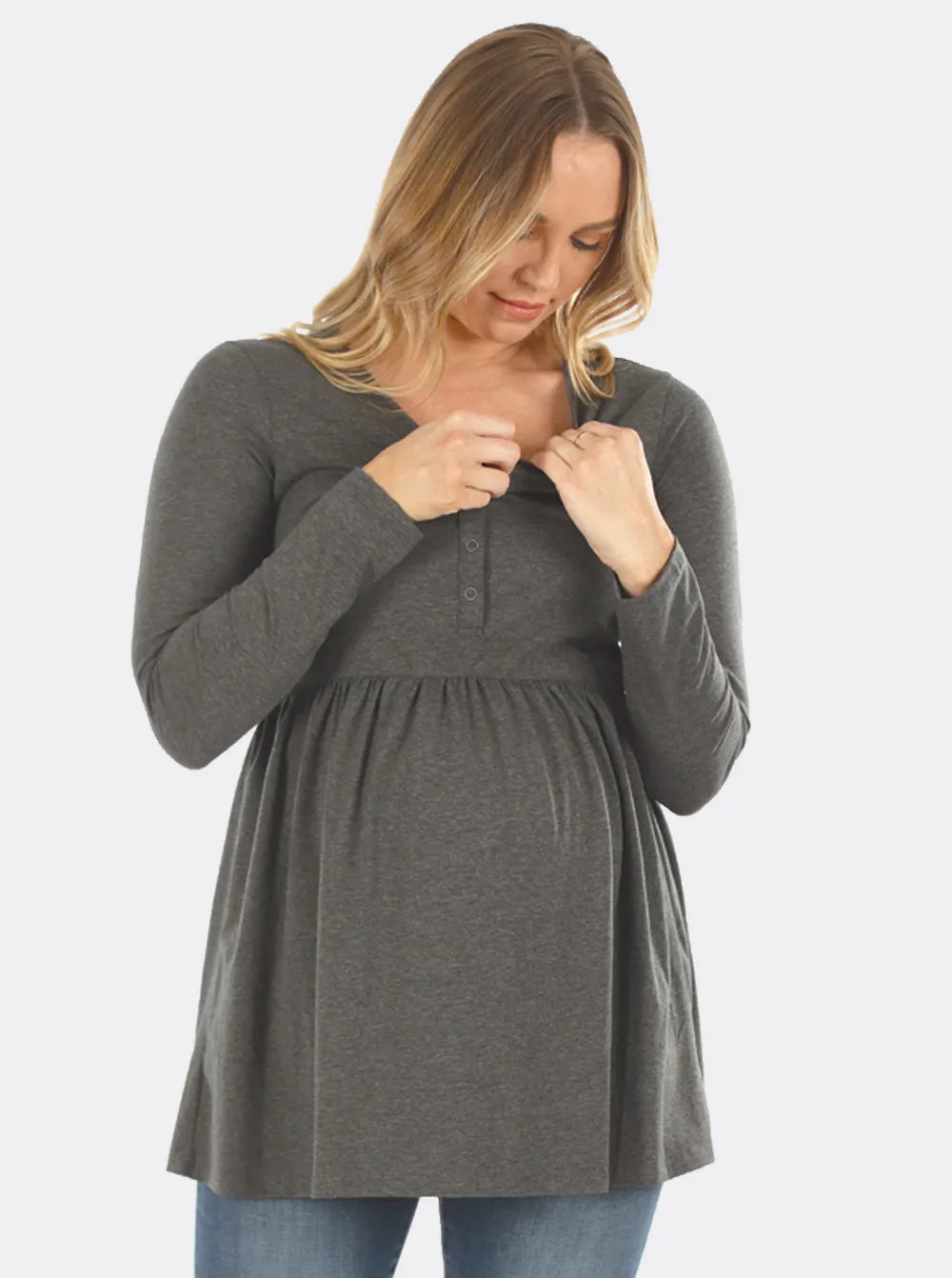 Baby Doll Long Sleeve Maternity & Nursing Top in Grey
