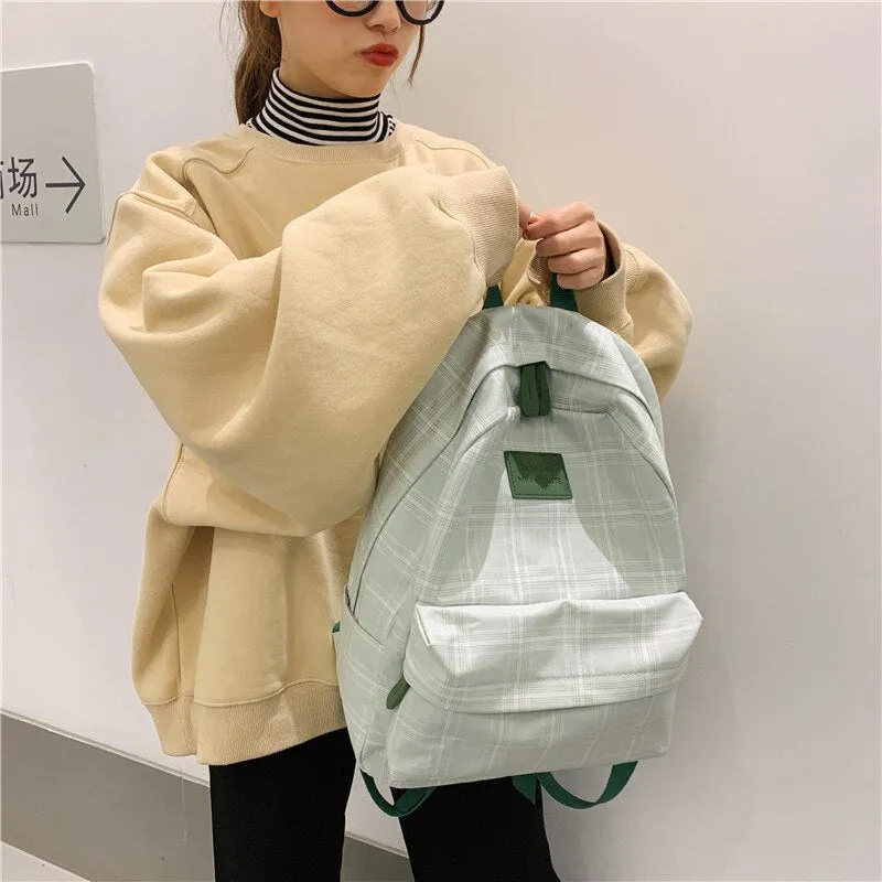 Back to College DCIMOR New Cotton Women backpack Female Plaid School Bag for Teenage Girls Portable Rucksack Kawaii Student Bookbag Cute Mochila