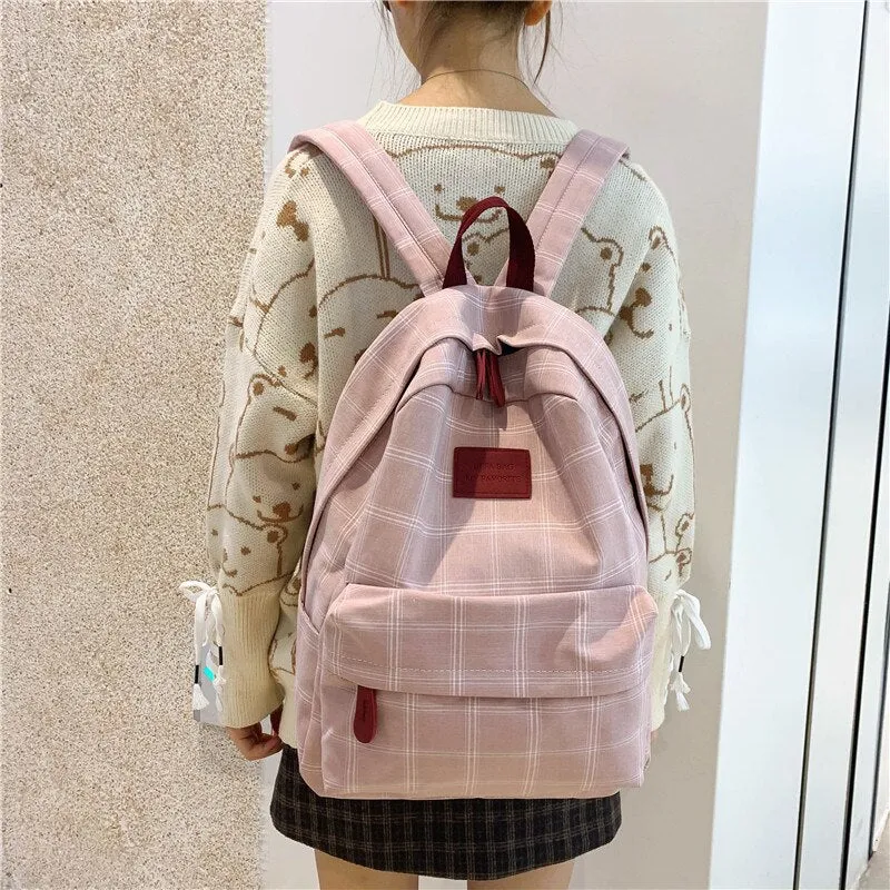 Back to College DCIMOR New Cotton Women backpack Female Plaid School Bag for Teenage Girls Portable Rucksack Kawaii Student Bookbag Cute Mochila