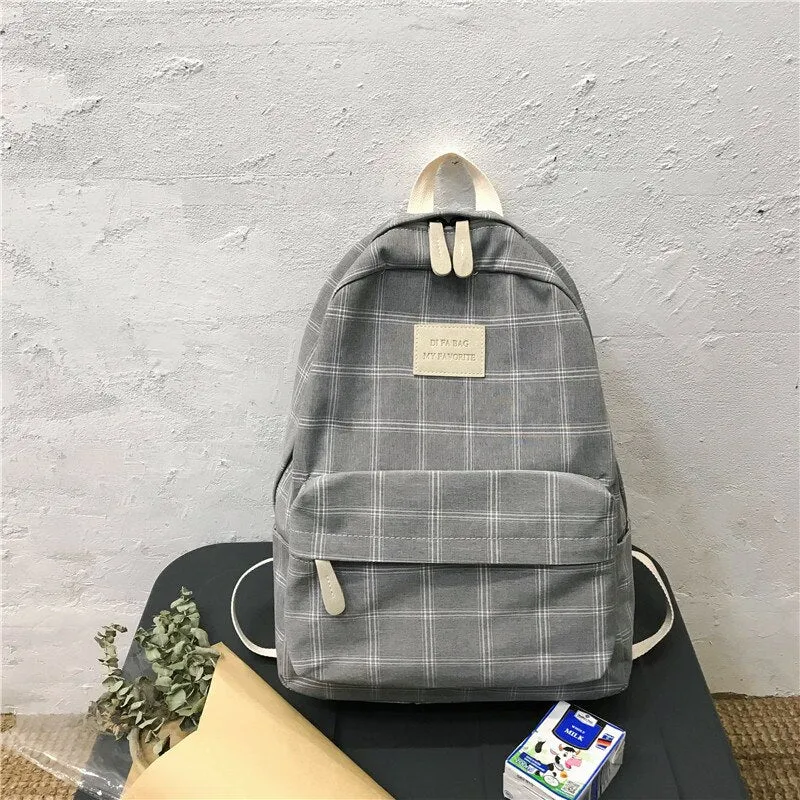Back to College DCIMOR New Cotton Women backpack Female Plaid School Bag for Teenage Girls Portable Rucksack Kawaii Student Bookbag Cute Mochila