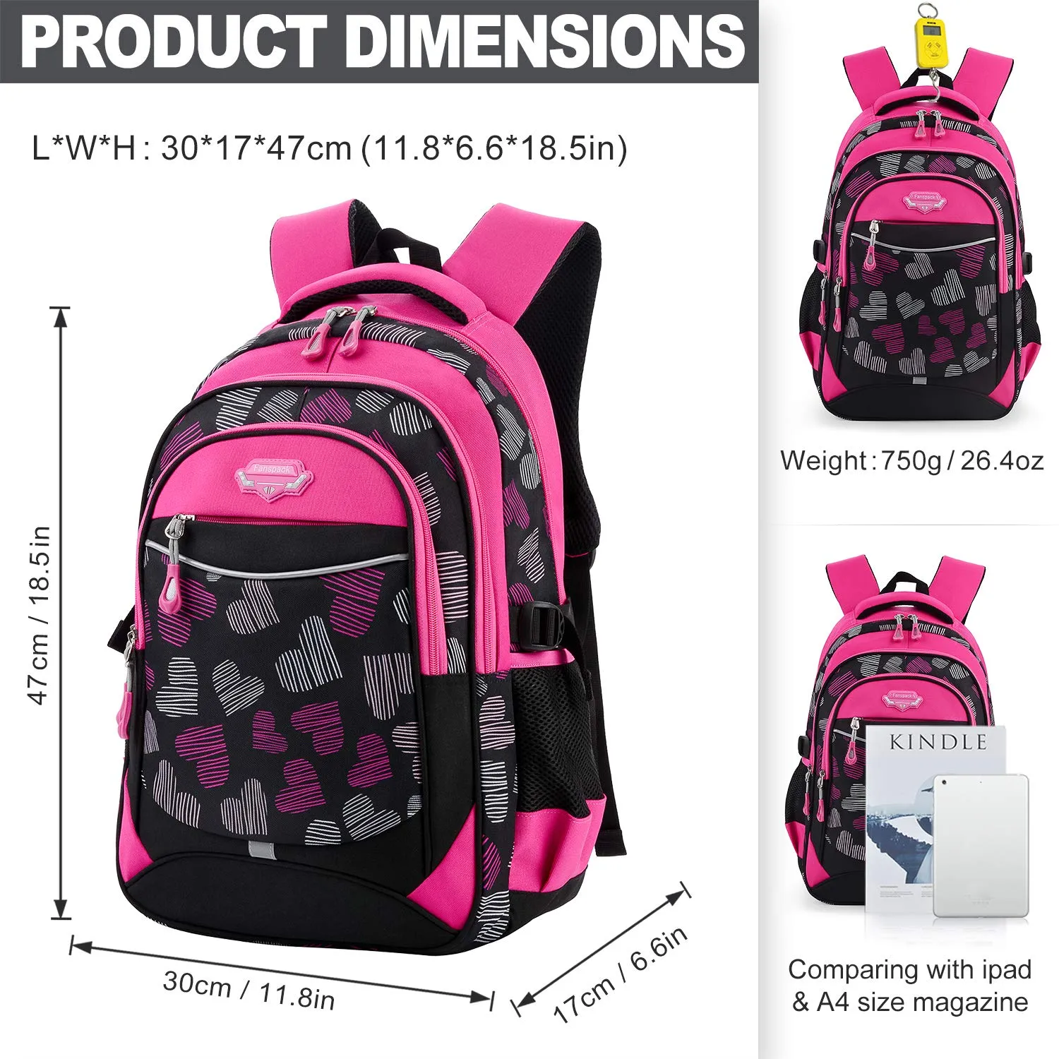 Backpack for Girls, Fanspack Kids School Backpack 2019 New Girls School Bags Bookbags en Nylon