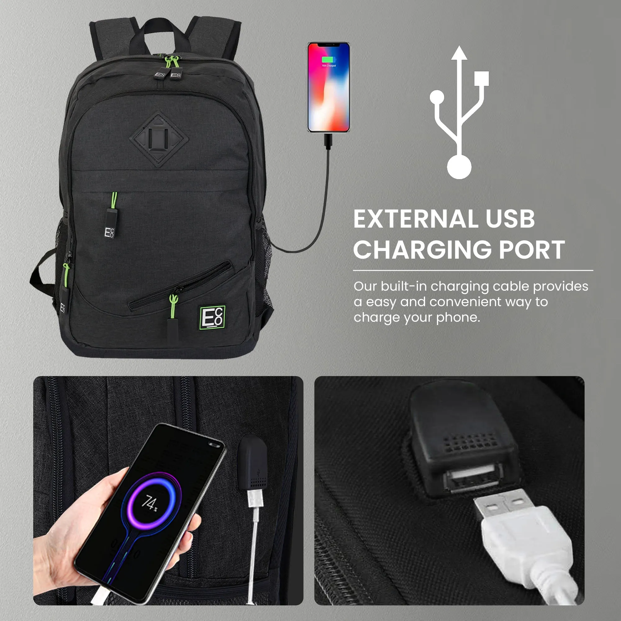 Backpack with USB Laptop or Phone Charging Port