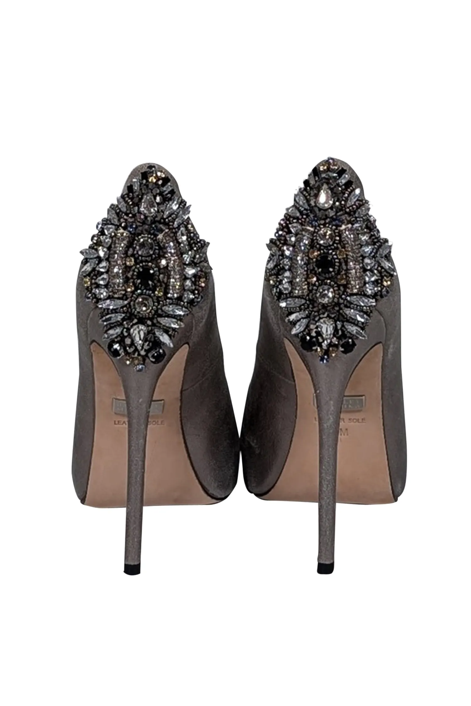Badgley Mischka - Dark Silver Peep Toe Embellished Heels Sz 9