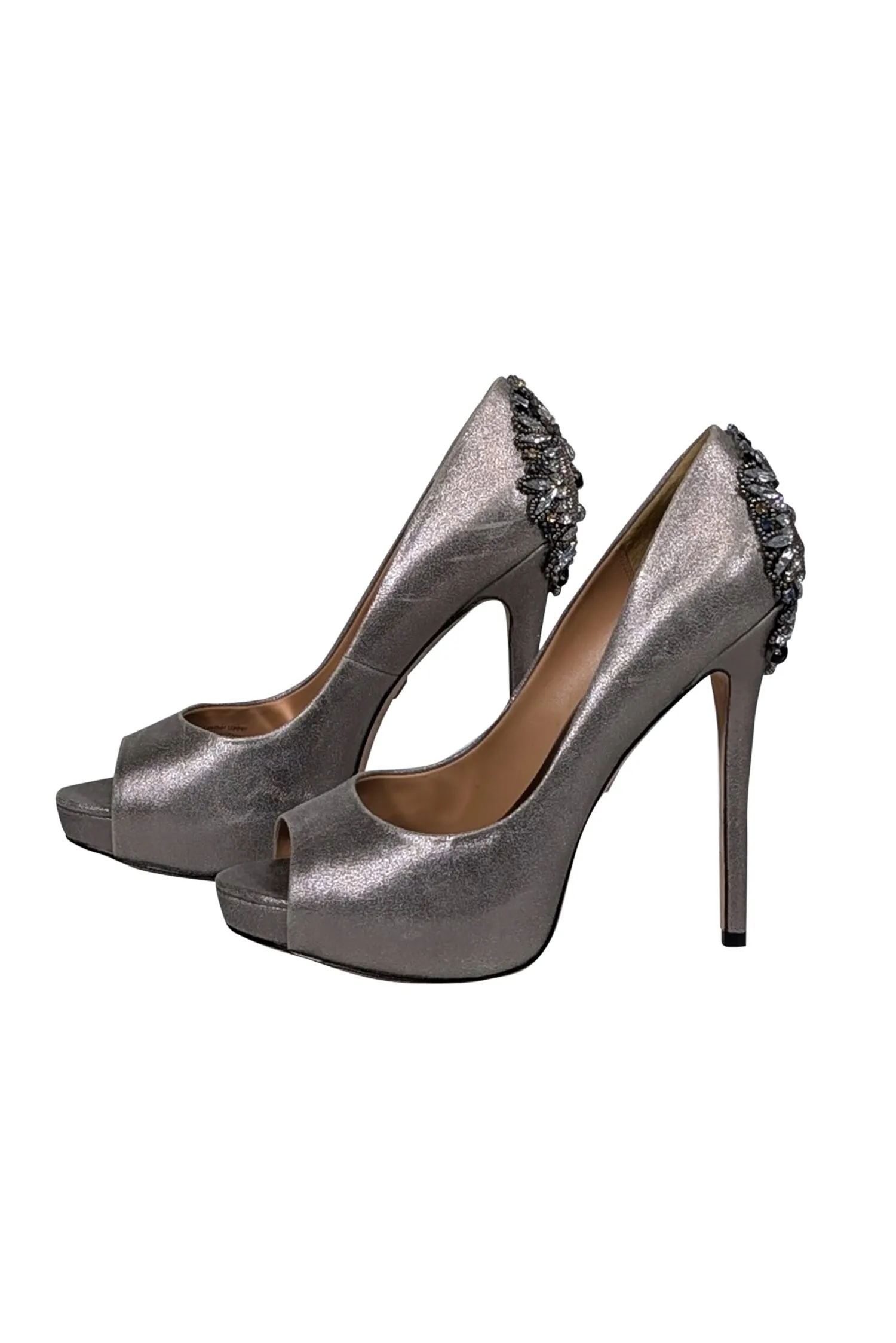 Badgley Mischka - Dark Silver Peep Toe Embellished Heels Sz 9