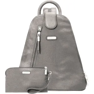 Baggallini Metro Backpack With RFID Phone Wristlet Sterling Shimmer Nylon