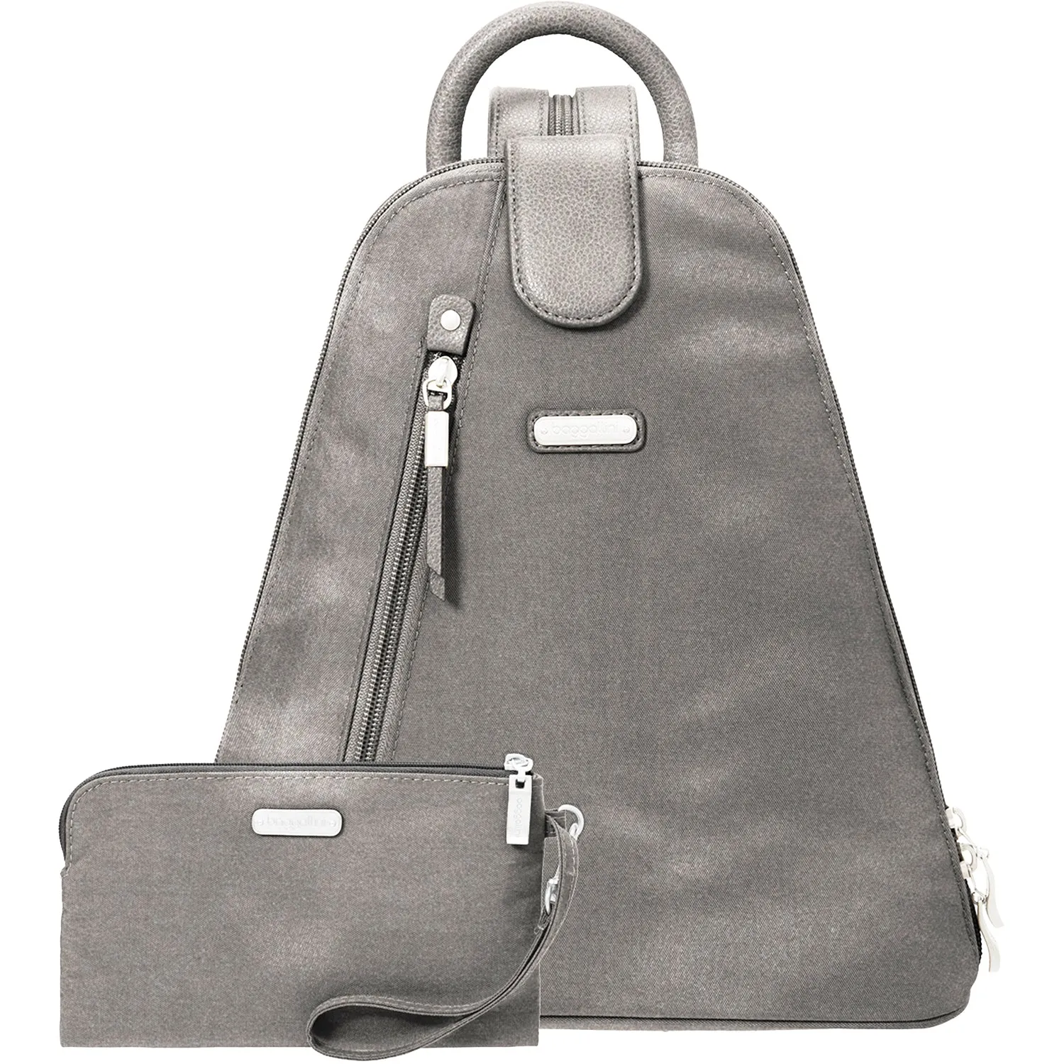 Baggallini Metro Backpack With RFID Phone Wristlet Sterling Shimmer Nylon