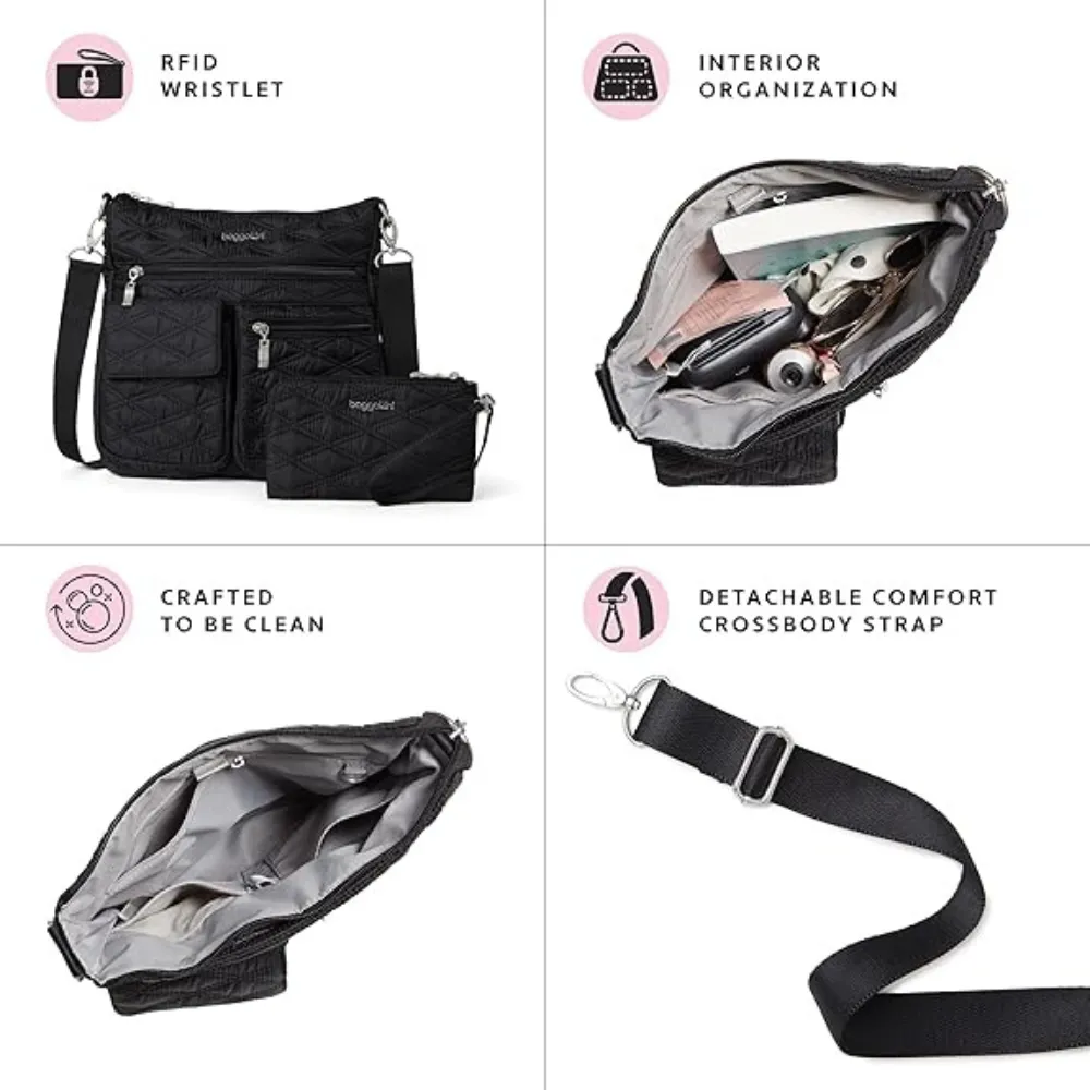Baggallini Modern Everywhere Black Quilt Slim Crossbody Bag (Women's)