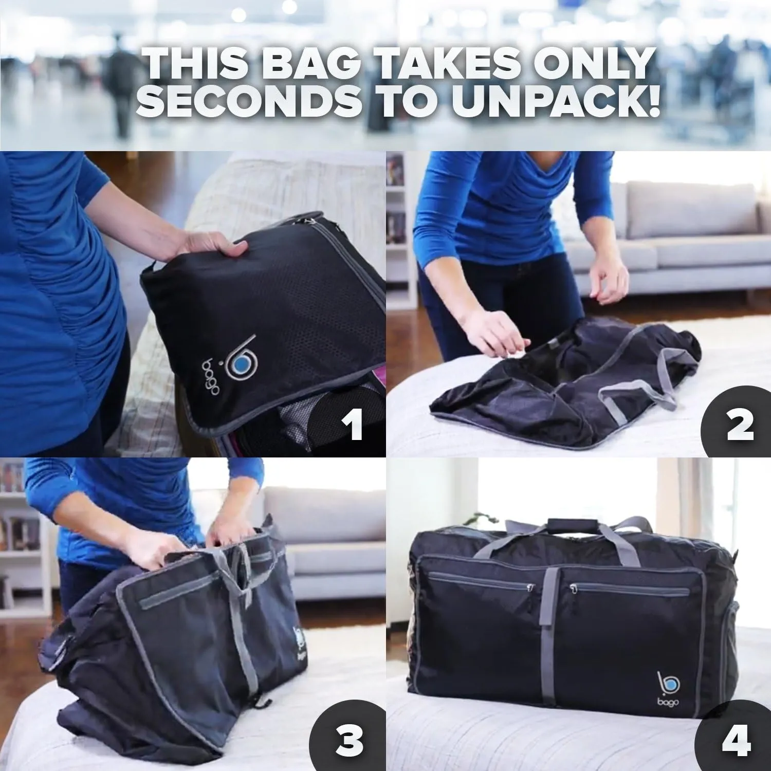 Bago Foldable Duffel Bags for Traveling Women & Men - 40L Sports Packable Duffle Bag for Travel with Shoe Compartment - Water Repellant, Heavy Duty, Lightweight Folding & Collapsible (Green)