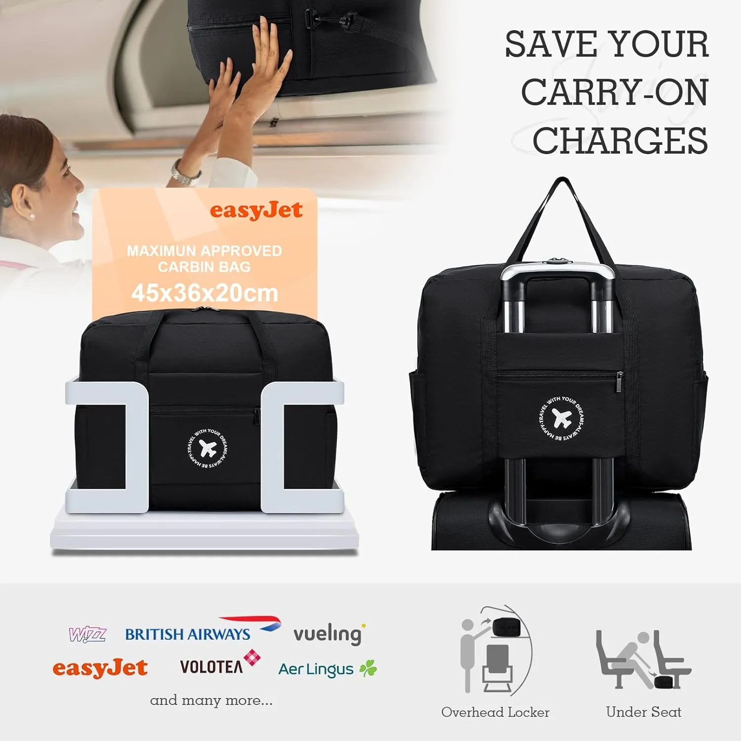 BAGROUPS Cabin Bag Hand Luggage Bag for Aeroplane Foldable Travel Backpack Waterproof Nylon Men Women Luggage Bag Travel Suitcase