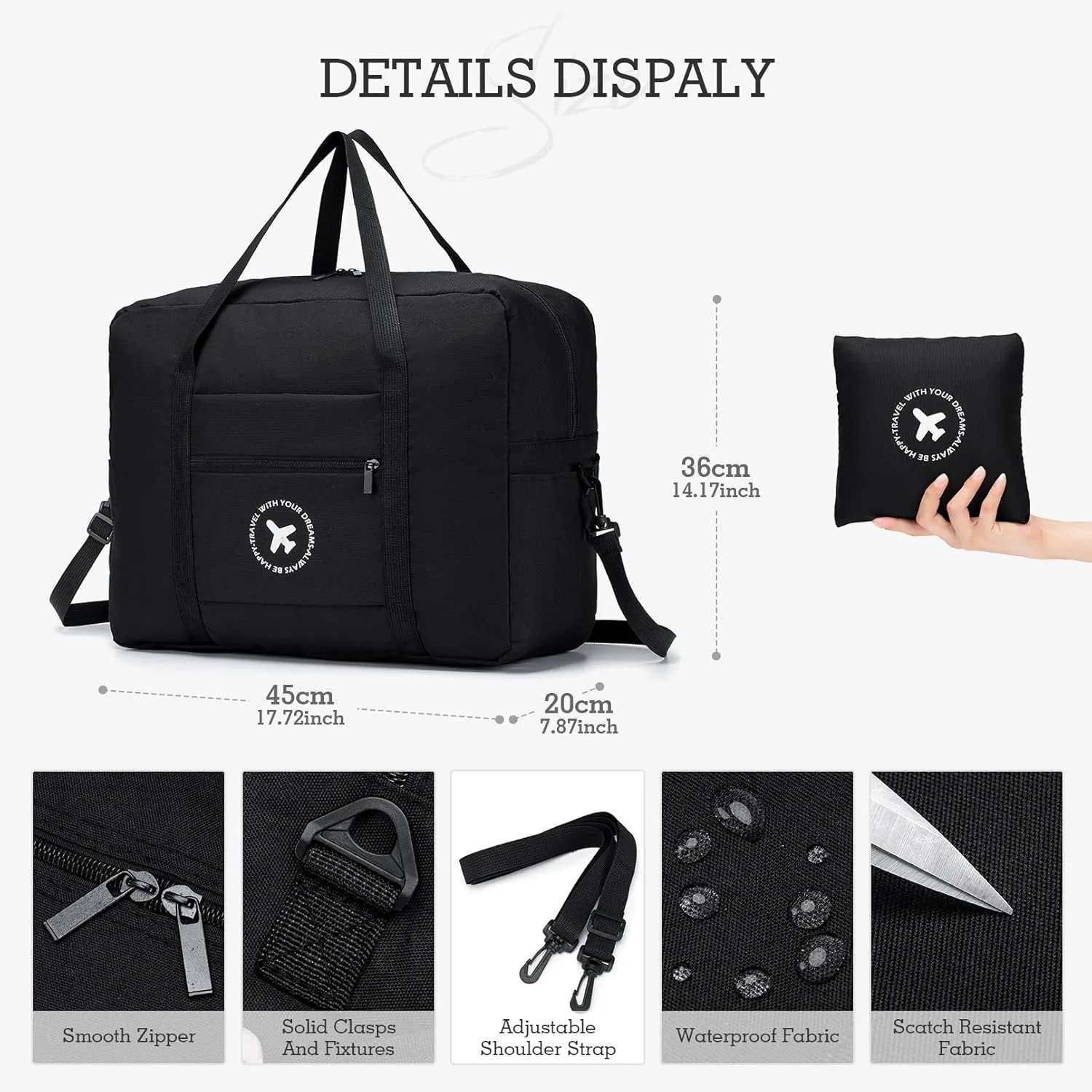 BAGROUPS Cabin Bag Hand Luggage Bag for Aeroplane Foldable Travel Backpack Waterproof Nylon Men Women Luggage Bag Travel Suitcase