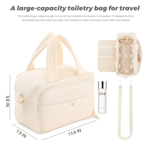 BBCREAT Travel Toiletry Bag for Women, Large Puffy Toiletry Organizer with Wide Handle, Wide-open Cosmetic Bag Makeup Organizer for Toiletries Accessories Essentials (Black)