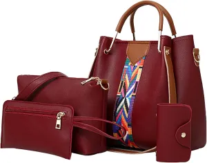 Beach Tote Bag 4 Packet Leather Solid Color Handbags Shoulder Bags Crossbody Hobo Bags Card Purse Work Travel Essential H