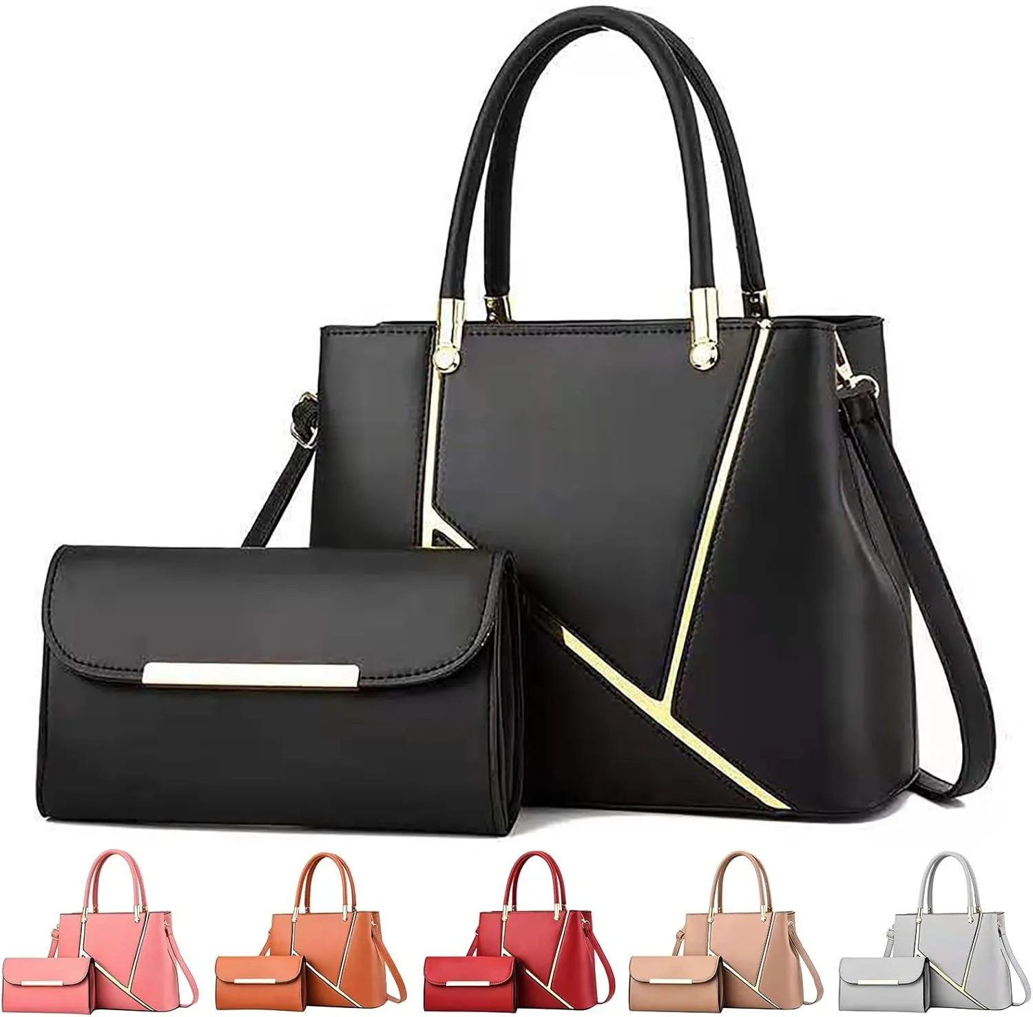 Beach Tote Bag 4 Packet Solid Color Leather Handbags Shoulder Bags Crossbody Hobo Bags Card Purse Work Travel Essential J