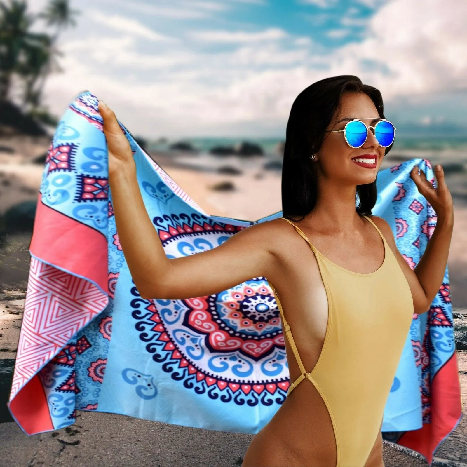 Beach Towel - Mandala Coral (78x35 inches)