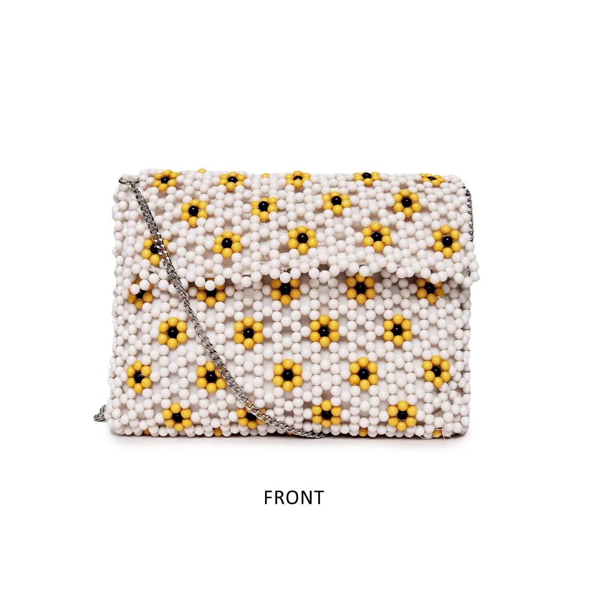 Beaded Clutch With Metal Chain Strap