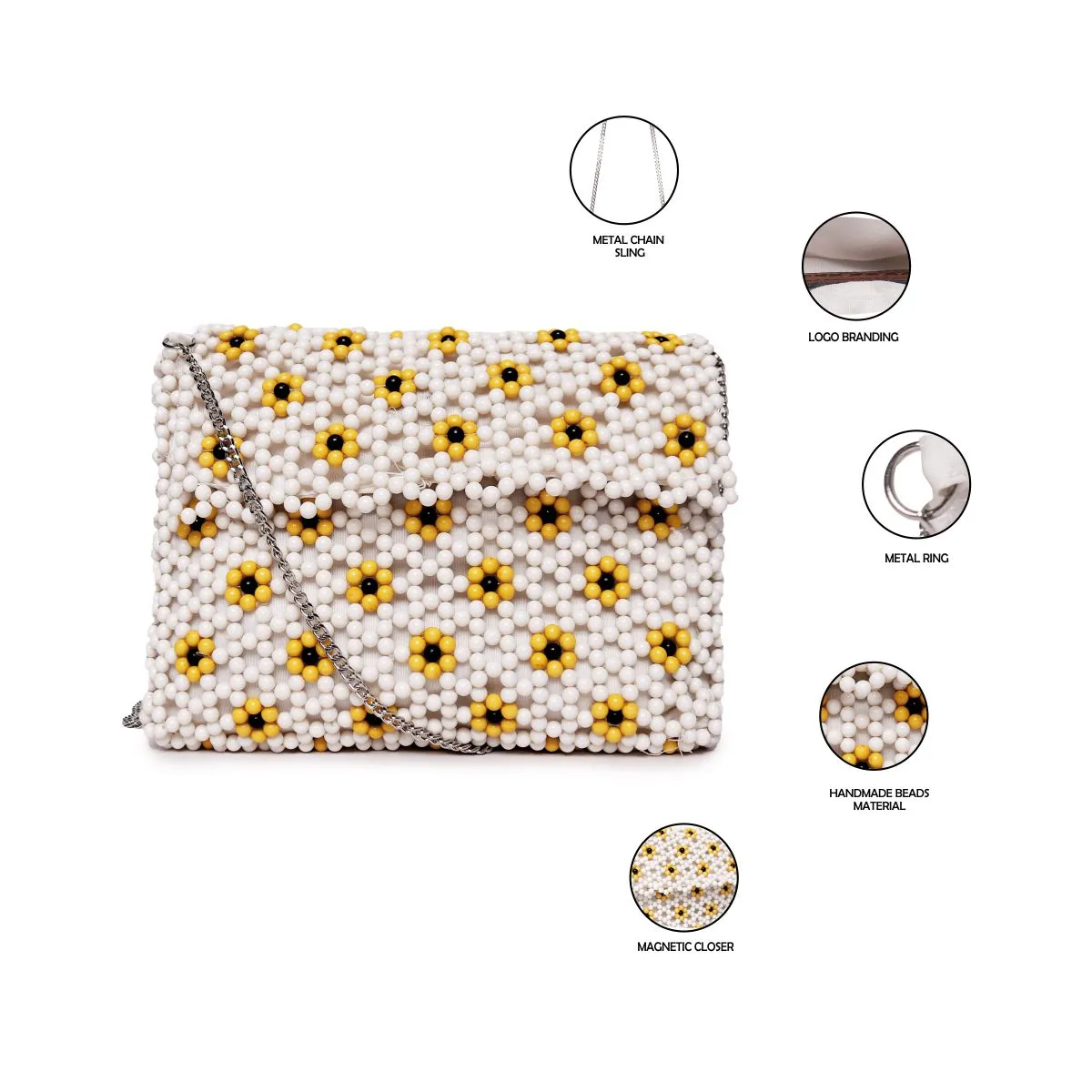 Beaded Clutch With Metal Chain Strap