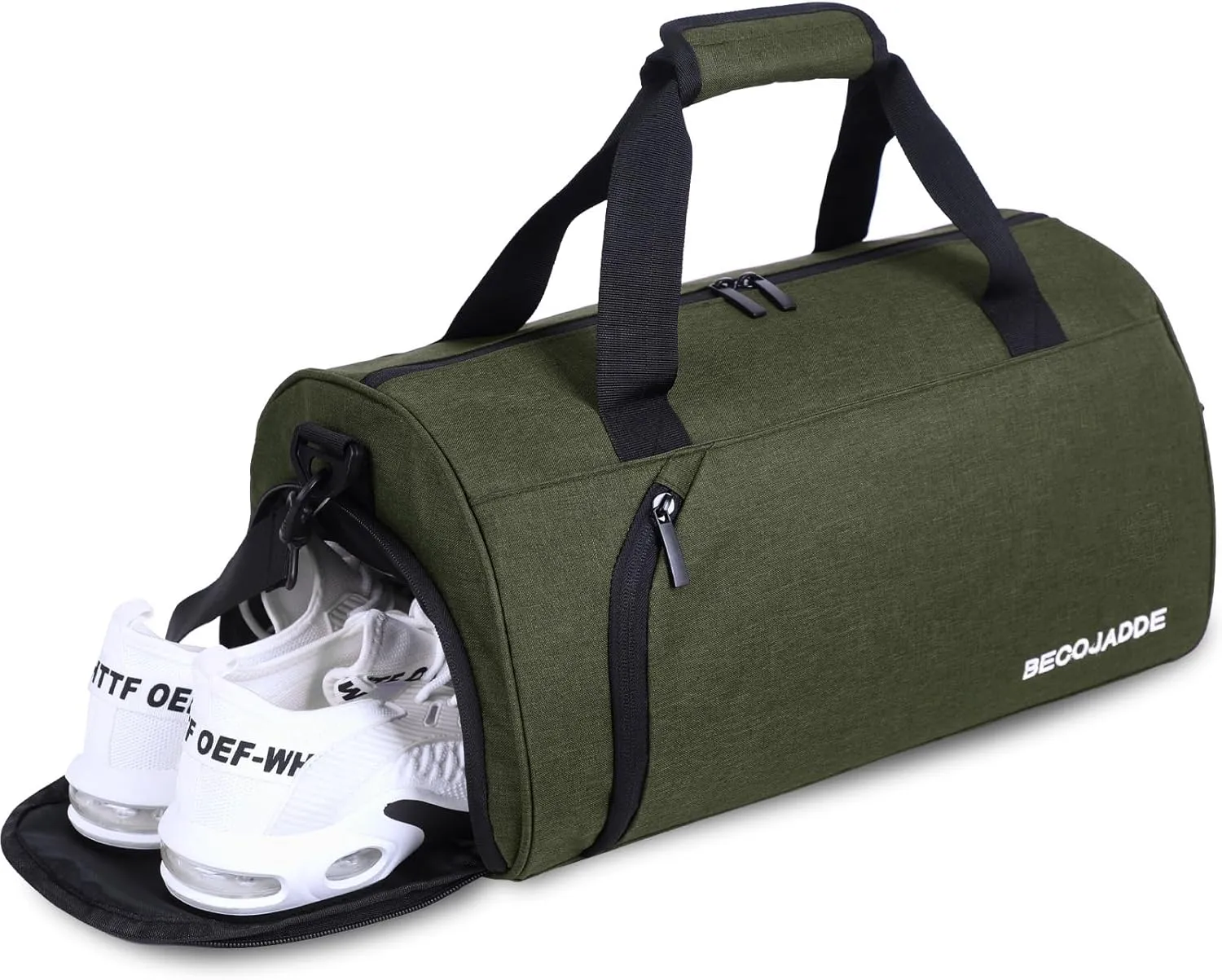 BECOJADDE Sports Bags for Men and Women, 35L Travel Duffel Bag, Overnight Bag with Shoe Compartment & Wet Compartment, Waterproof Carry On Bag for Sports, Gym, Swimming, Army Green, 25L, Travel
