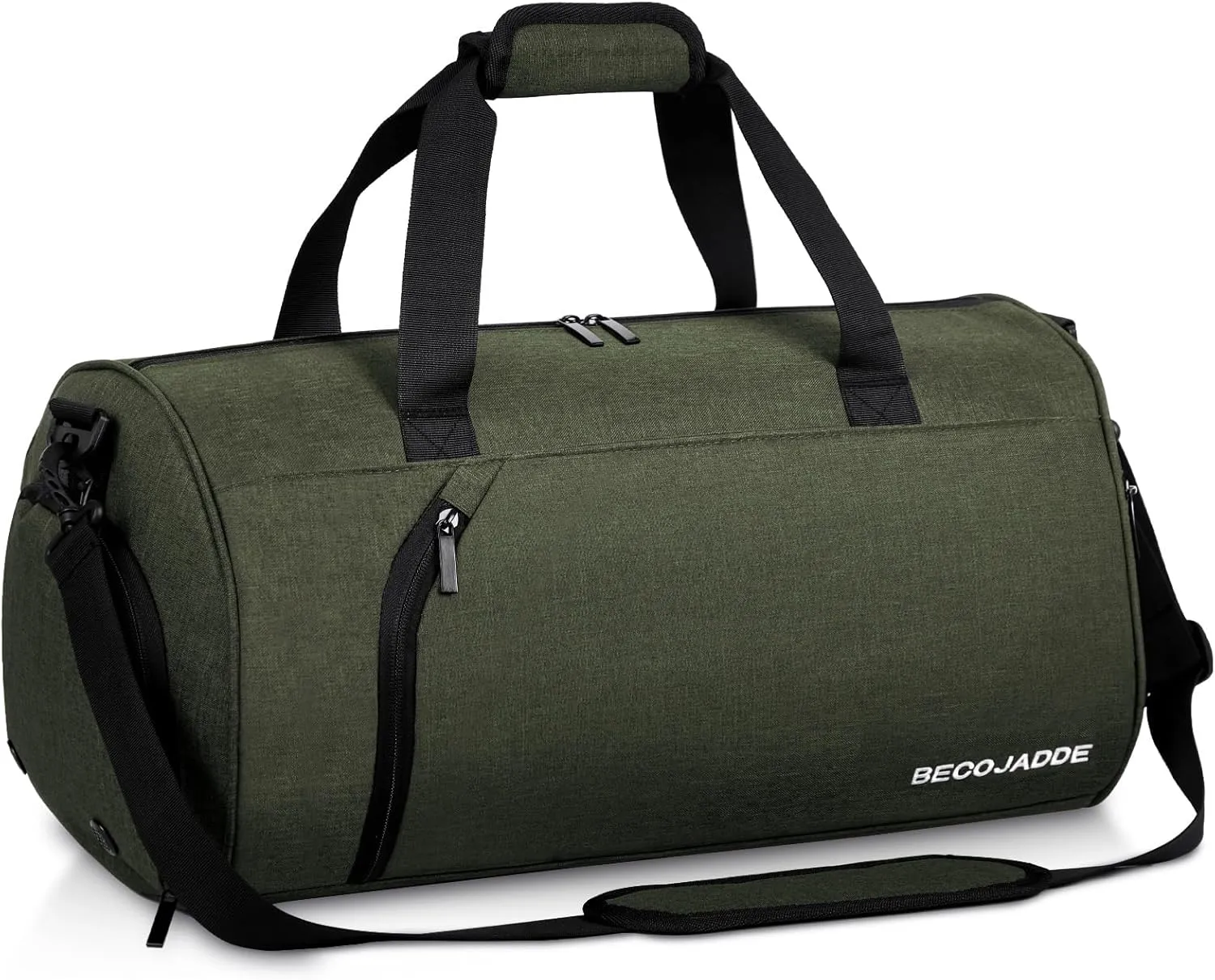 BECOJADDE Sports Bags for Men and Women, 35L Travel Duffel Bag, Overnight Bag with Shoe Compartment & Wet Compartment, Waterproof Carry On Bag for Sports, Gym, Swimming, Army Green, 35L, Travel