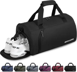 BECOJADDE Sports Bags for Men and Women, 35L Travel Duffel Bag, Overnight Bag with Shoe Compartment & Wet Compartment, Waterproof Carry On Bag for Sports, Gym, Swimming, black, 25L, Travel handbag