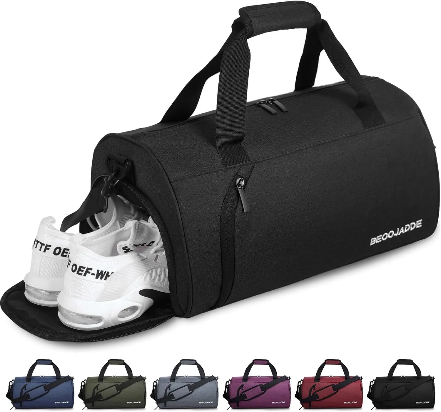 BECOJADDE Sports Bags for Men and Women, 35L Travel Duffel Bag, Overnight Bag with Shoe Compartment & Wet Compartment, Waterproof Carry On Bag for Sports, Gym, Swimming, black, 25L, Travel handbag