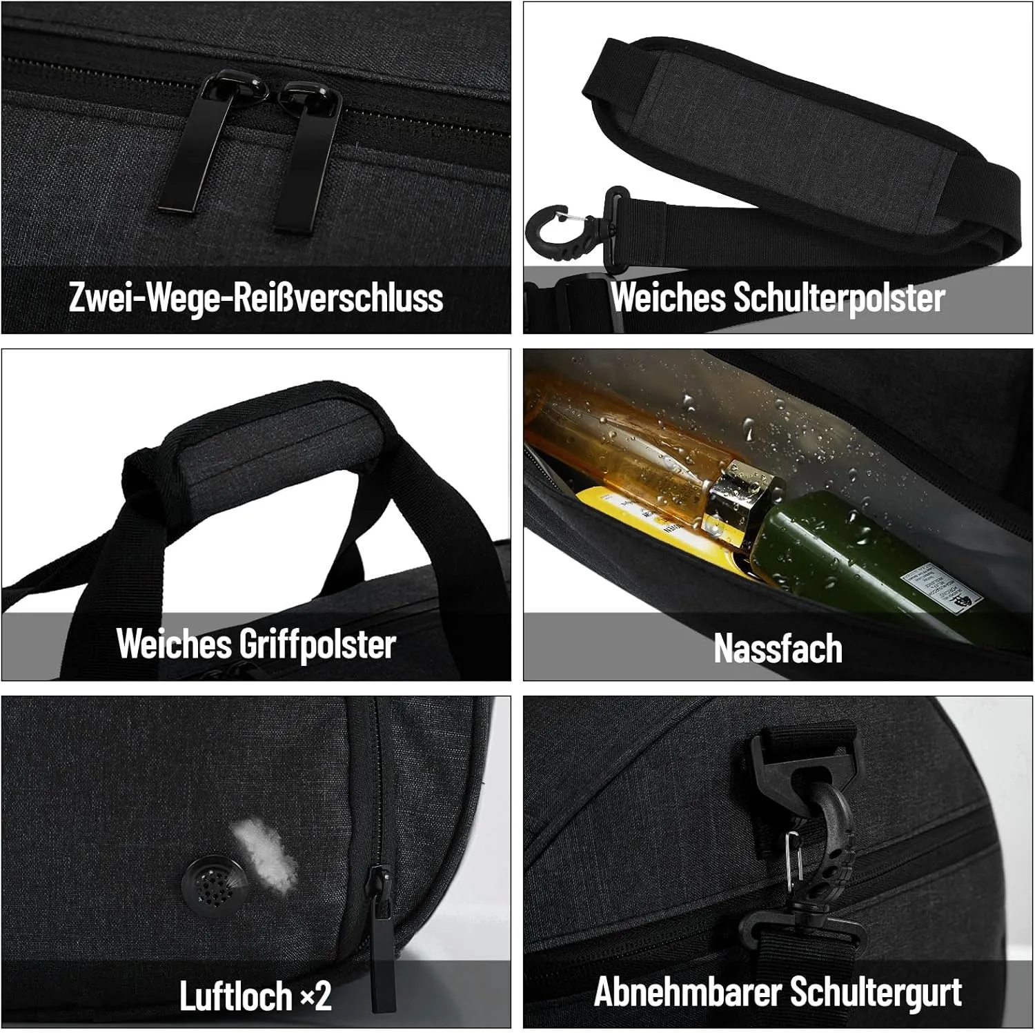 BECOJADDE Sports Bags for Men and Women, 35L Travel Duffel Bag, Overnight Bag with Shoe Compartment & Wet Compartment, Waterproof Carry On Bag for Sports, Gym, Swimming, black, 25L, Travel handbag