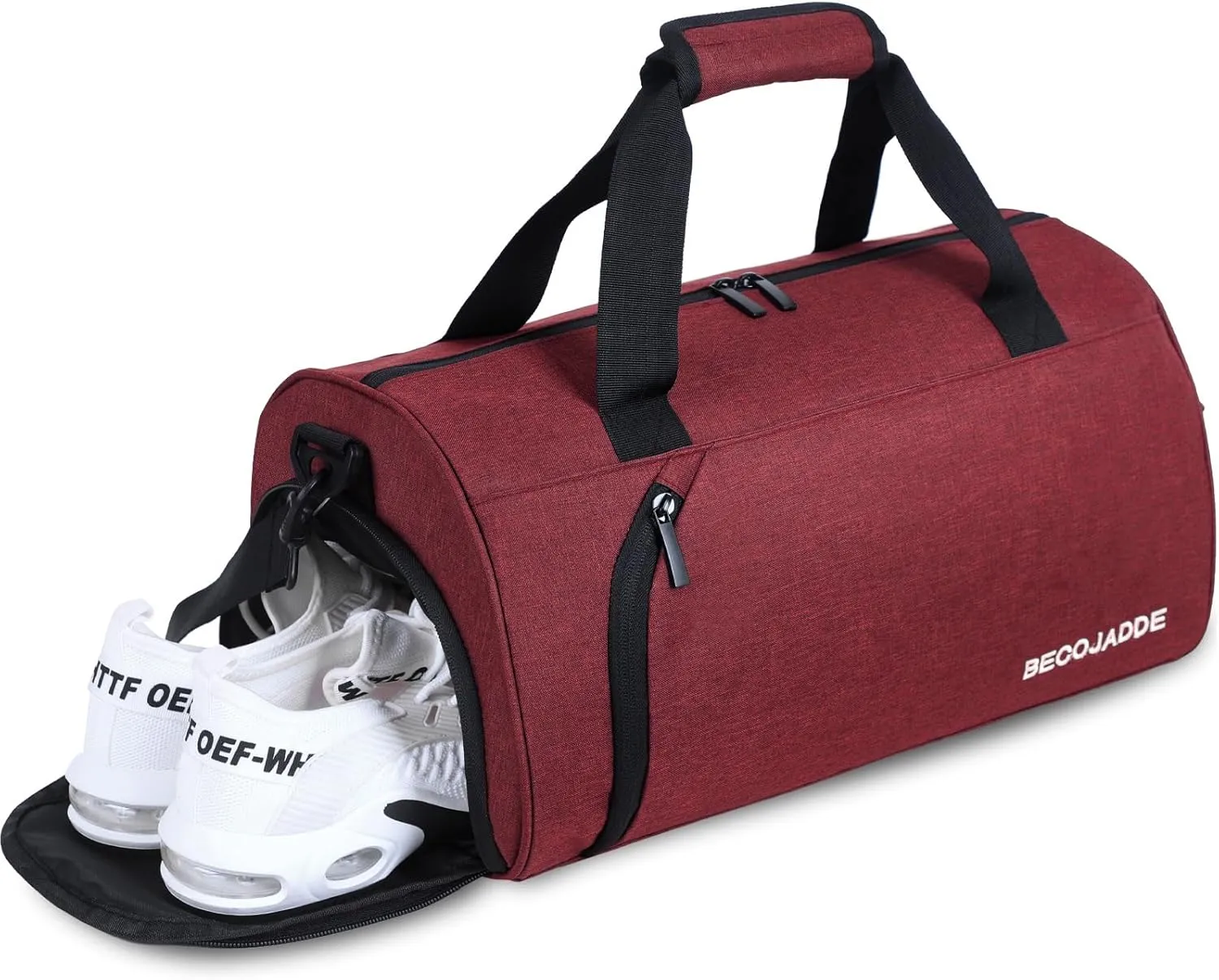 BECOJADDE Sports Bags for Men and Women, 35L Travel Duffel Bag, Overnight Bag with Shoe Compartment & Wet Compartment, Waterproof Carry On Bag for Sports, Gym, Swimming, Red-wine, 25L, Travel handbag
