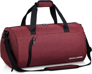 BECOJADDE Sports Bags for Men and Women, 35L Travel Duffel Bag, Overnight Bag with Shoe Compartment & Wet Compartment, Waterproof Carry On Bag for Sports, Gym, Swimming, Red-wine, 35L, Travel handbag