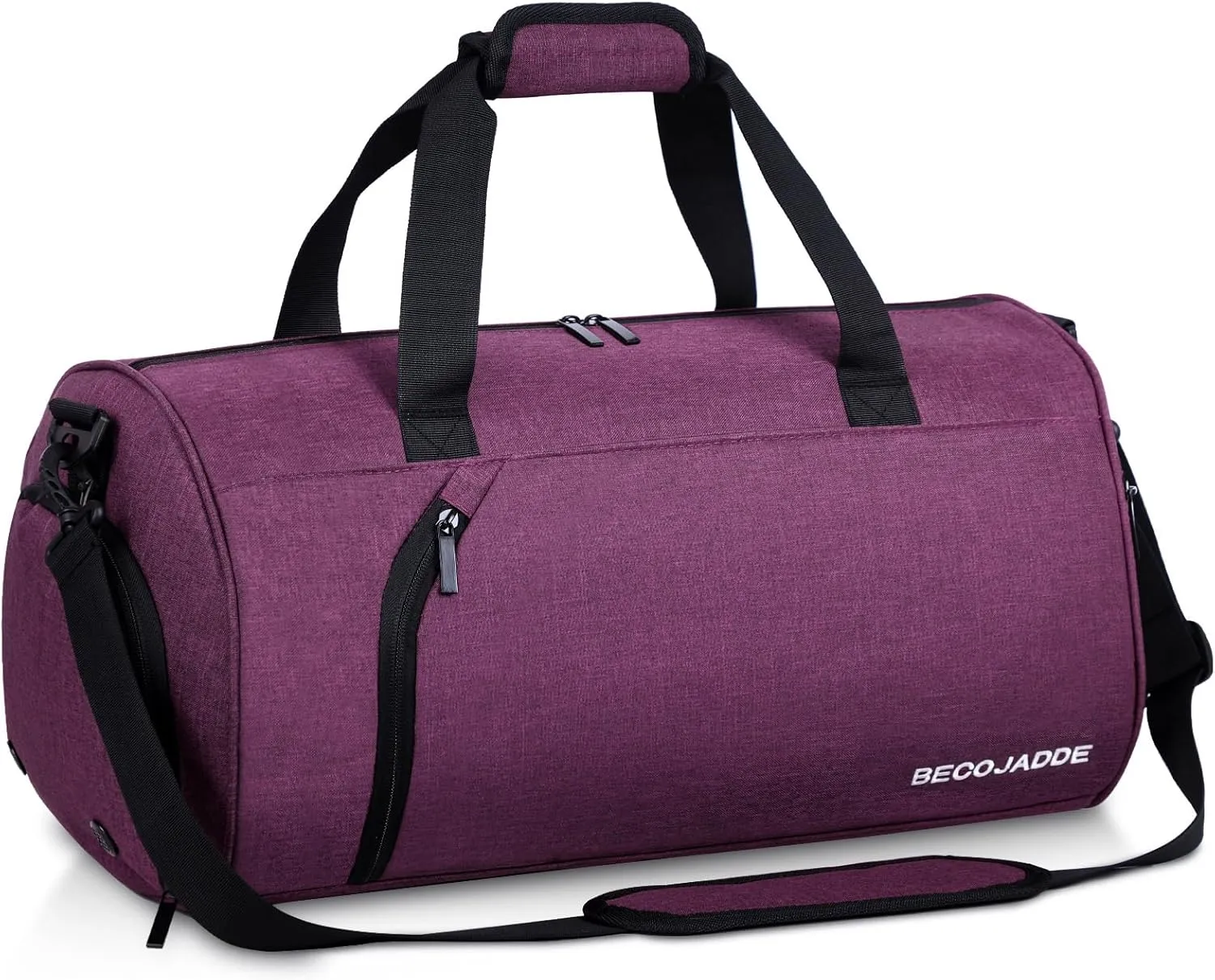 BECOJADDE Sports Bags for Men and Women, Duffel Bag, Overnight Bag with Shoe Compartment & Wet Compartment, Waterproof Carry On Bag for Sports, Gym, Swimming, Purple, L, Travel handbag