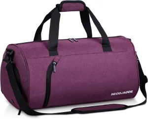 BECOJADDE Sports Bags for Men and Women, Duffel Bag, Overnight Bag with Shoe Compartment & Wet Compartment, Waterproof Carry On Bag for Sports, Gym, Swimming, Purple, L, Travel handbag