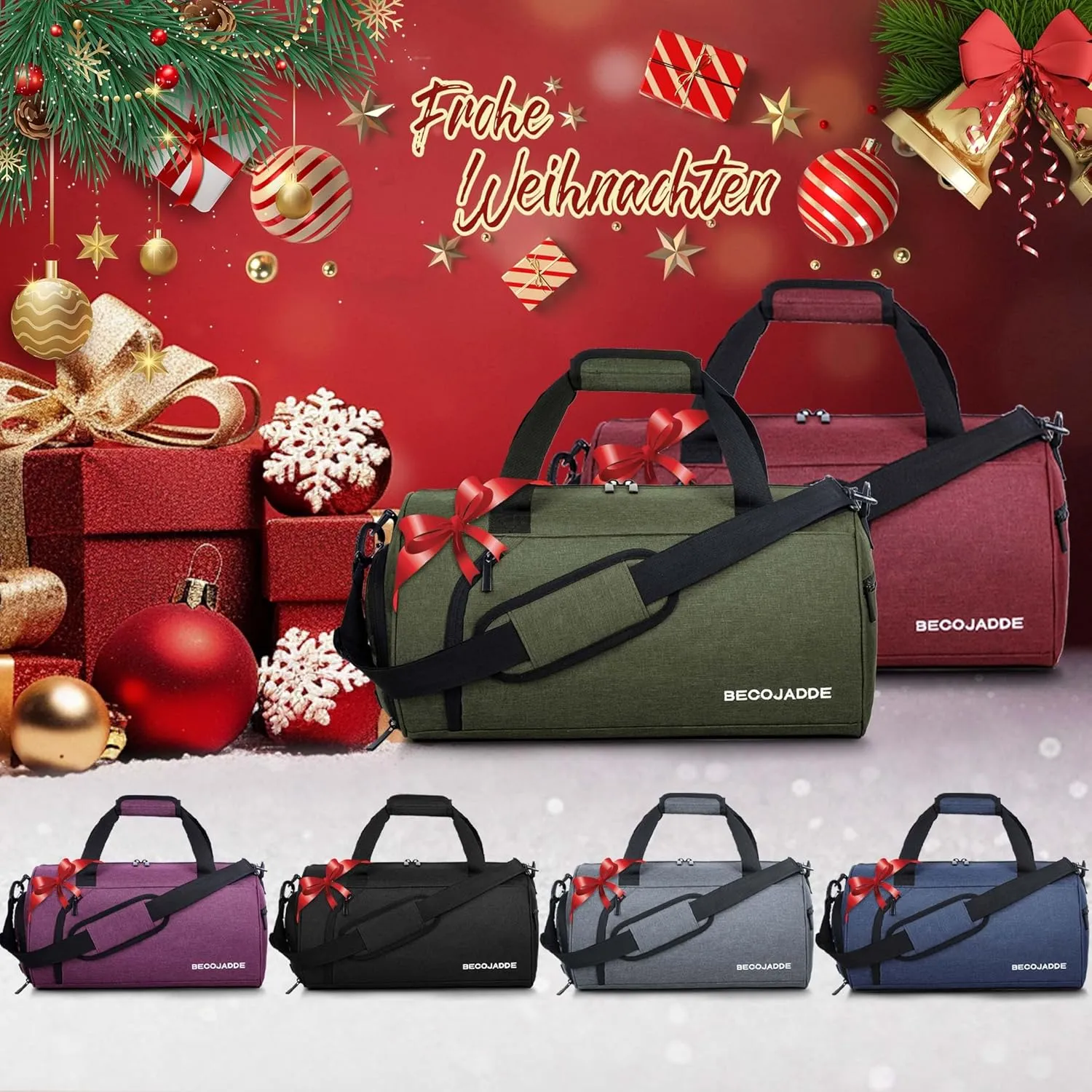 BECOJADDE Sports Bags for Men and Women, Duffel Bag, Overnight Bag with Shoe Compartment & Wet Compartment, Waterproof Carry On Bag for Sports, Gym, Swimming, Purple, L, Travel handbag